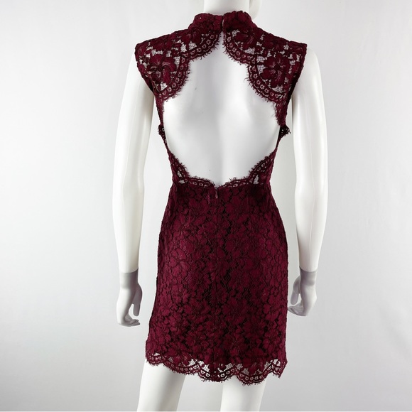 Sandro Paris Size 1 US S Burgundy Red ROMIE Lace Mini Dress with Open Back - Picture 12 of 15